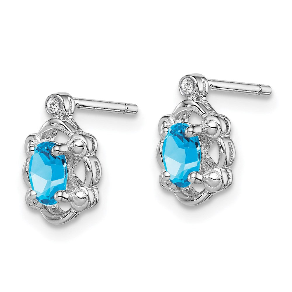 Sterling Silver Rhodium-plated Light Swiss Blue Topaz & Diam. Earrings