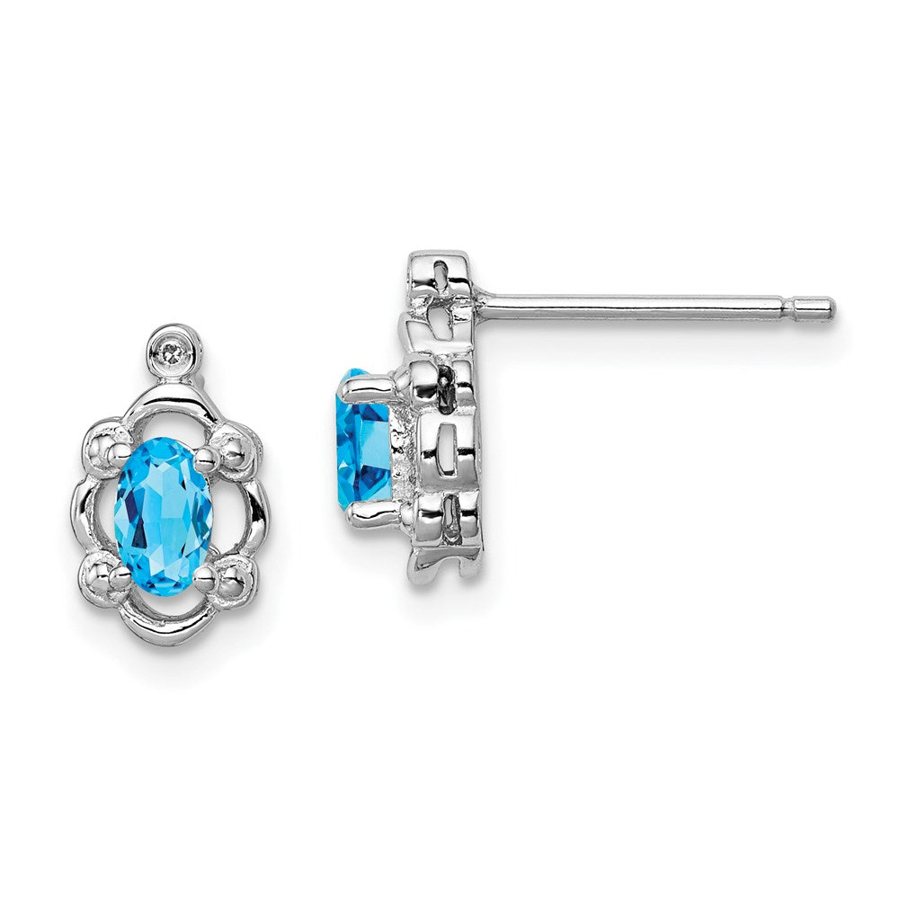 Sterling Silver Rhodium-plated Light Swiss Blue Topaz & Diam. Earrings