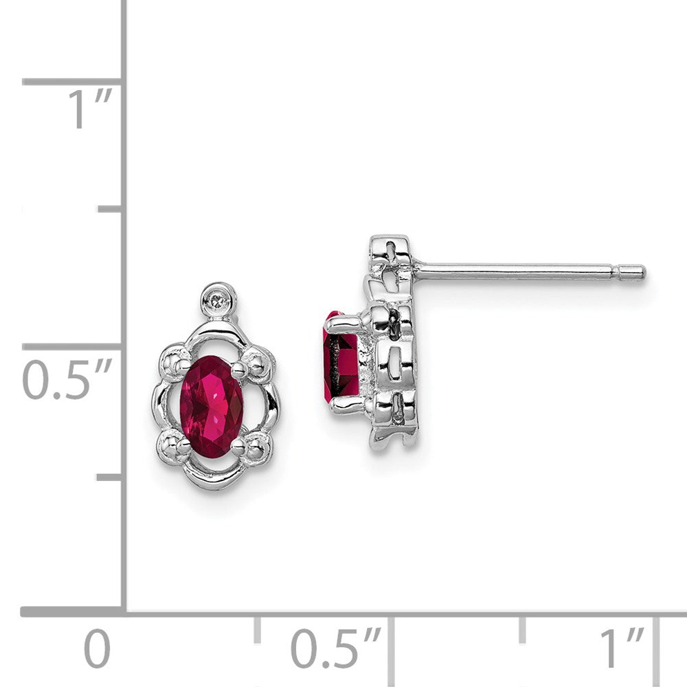 Sterling Silver Rhodium-plated Created Ruby & Diam. Earrings