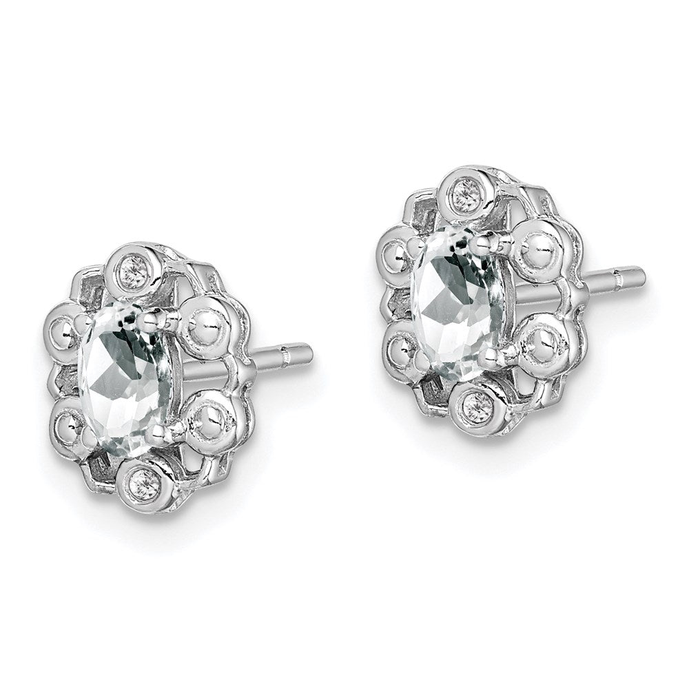 Sterling Silver Rhodium-plated White Topaz & Diam. Earrings