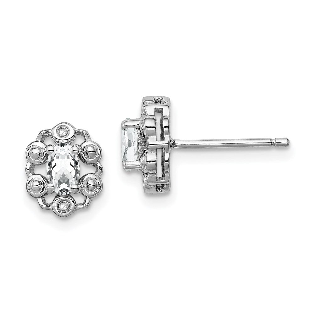 Sterling Silver Rhodium-plated White Topaz & Diam. Earrings