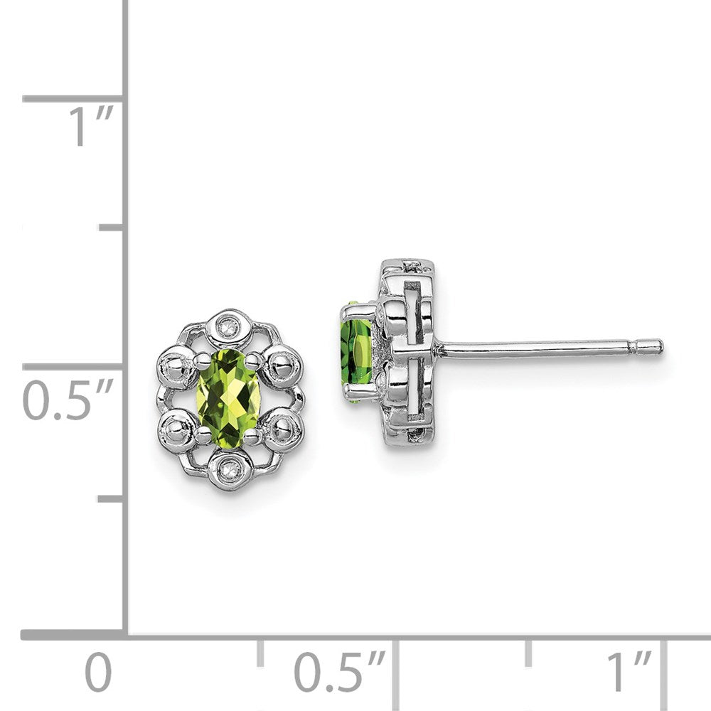 Sterling Silver Rhodium-plated Peridot & Diam. Earrings