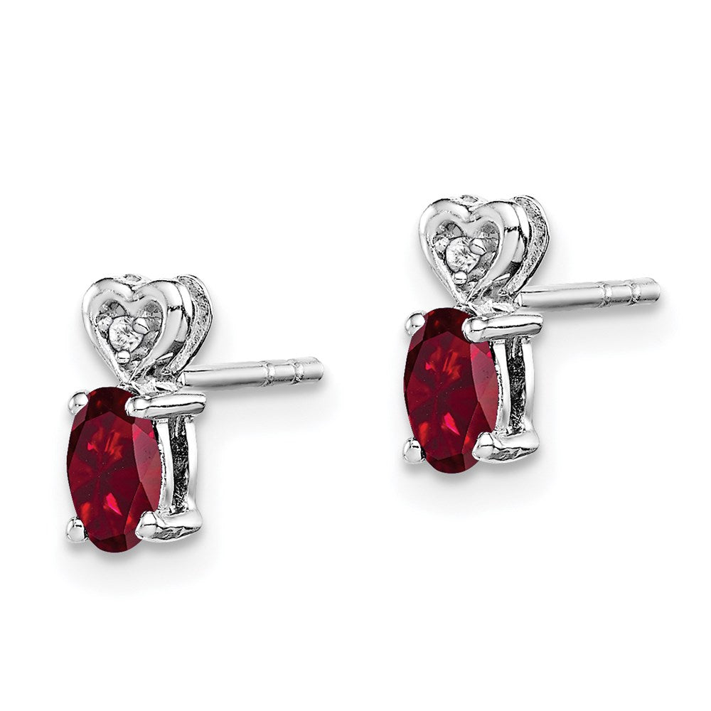 Sterling Silver Rhodium-plated Created Ruby & Diam. Earrings