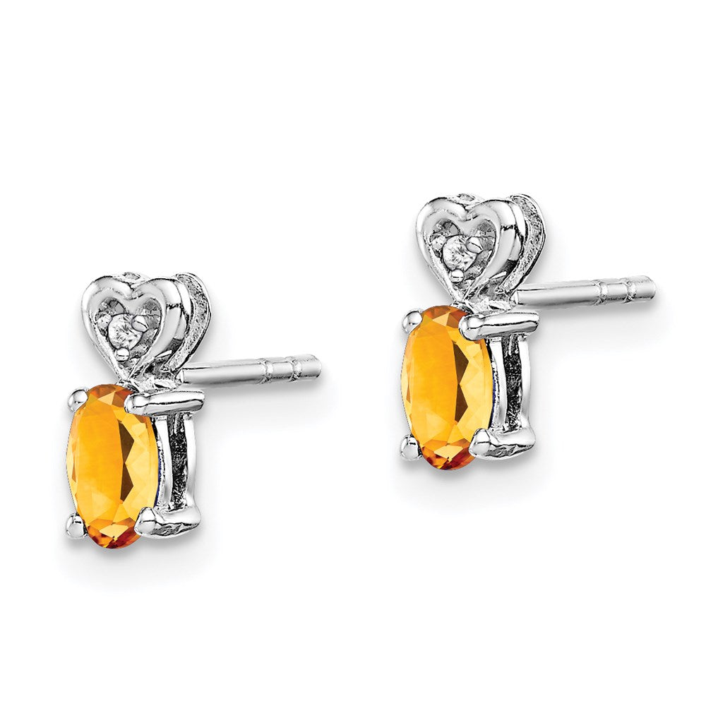Sterling Silver Rhodium-plated Citrine & Diam. Earrings