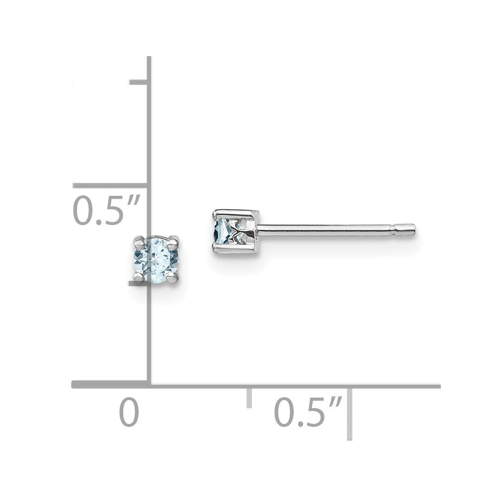 Sterling Silver Rhodium-plated 3mm Round Aquamarine Post Earrings