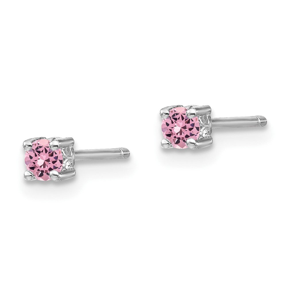 Sterling Silver Rhod-pltd 3mm Round Cr. Pink Sapphire Post Earrings