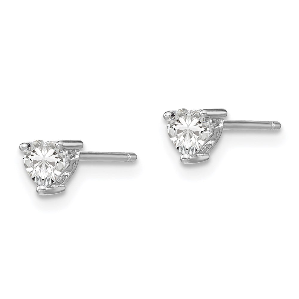 Sterling Silver Rhodium-plated 4mm Heart White Topaz Post Earrings
