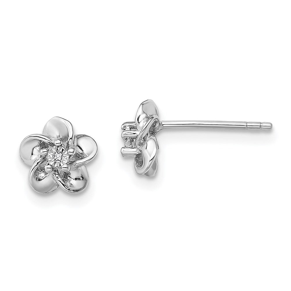 Sterling Silver Rhodium-plated Floral Diamond Post Earrings