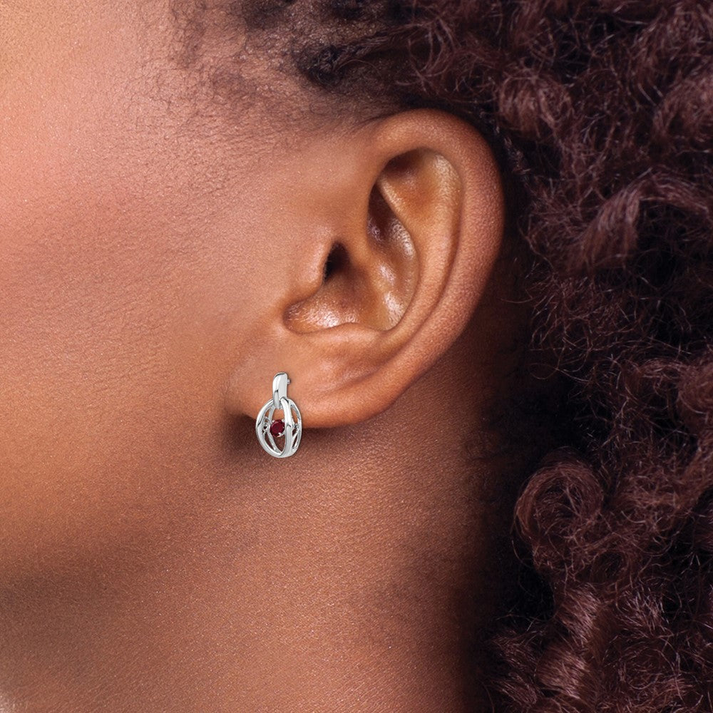 Sterling Silver Rhodium Plated Lab Created Ruby Birthstone Vibrant Earrings