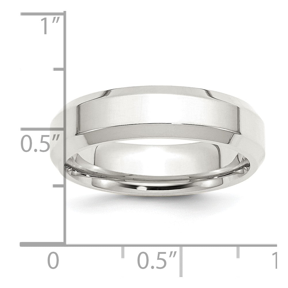 Sterling Silver Rhodium-plated 6mm Bevel Edge Size 6.5 Band