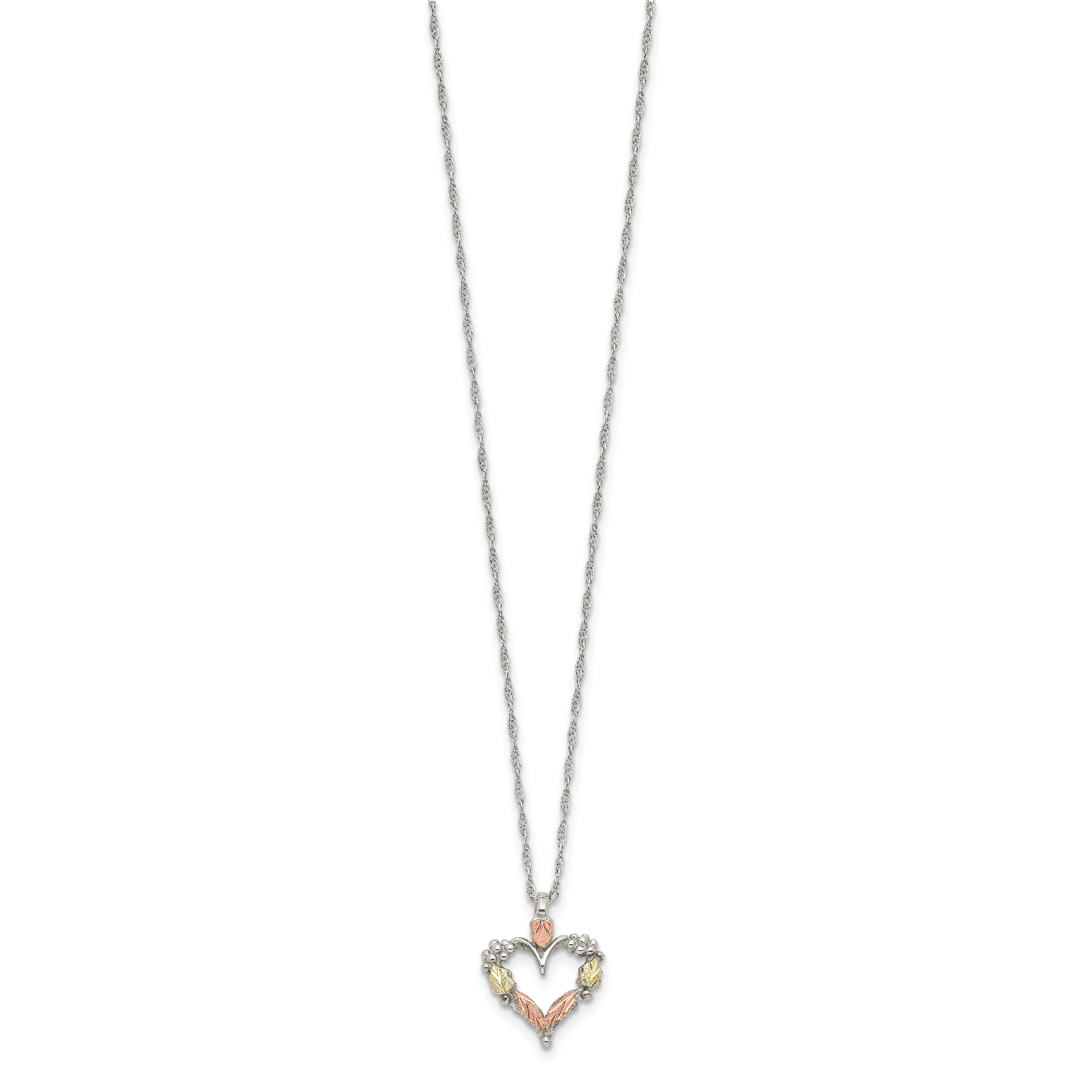 Landstrom's Mt. Rushmore Black Hills Sterling Silver 12K Gold Accents Open Heart 18 inch Spring Ring Clasp Necklace