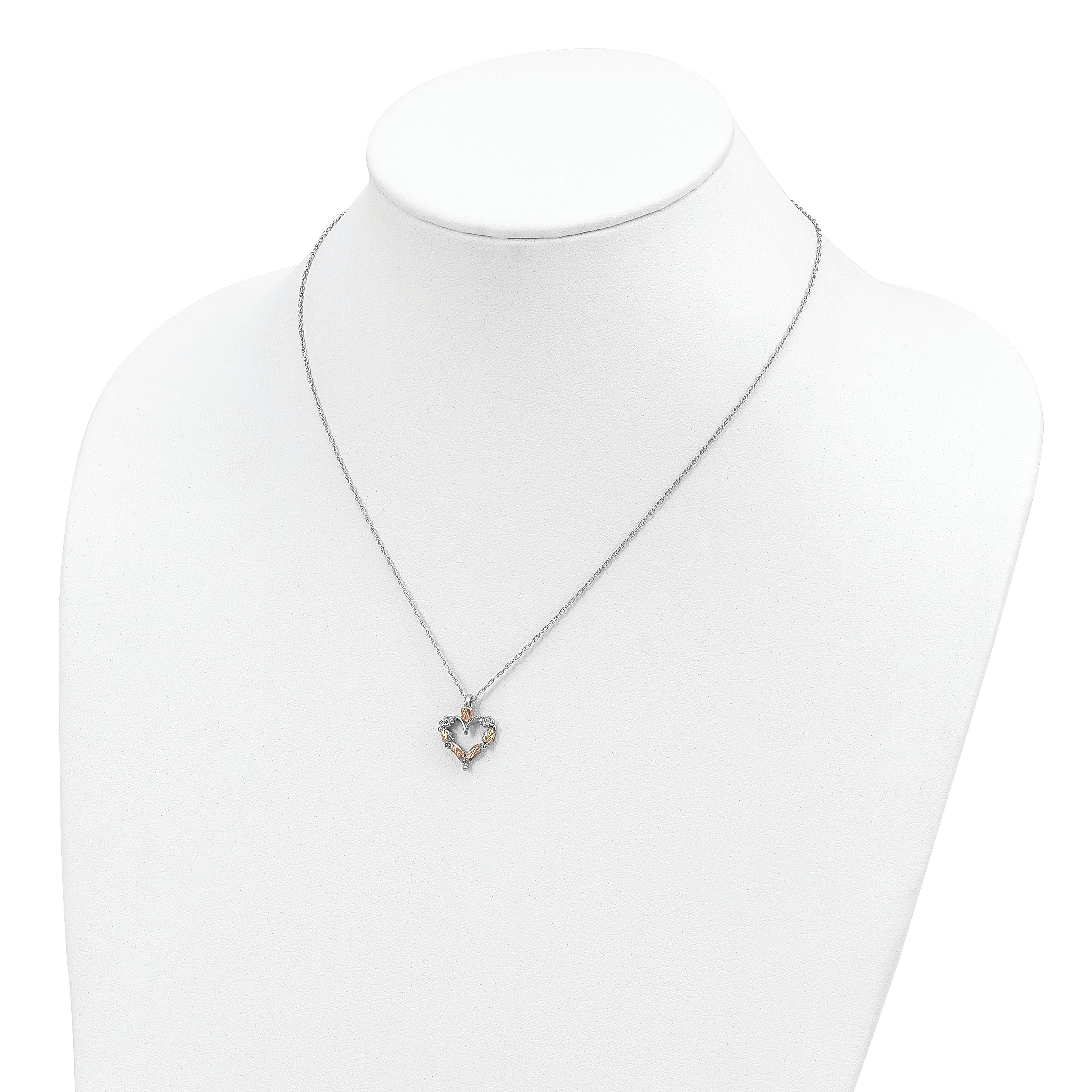 Landstrom's Mt. Rushmore Black Hills Sterling Silver 12K Gold Accents Open Heart 18 inch Spring Ring Clasp Necklace