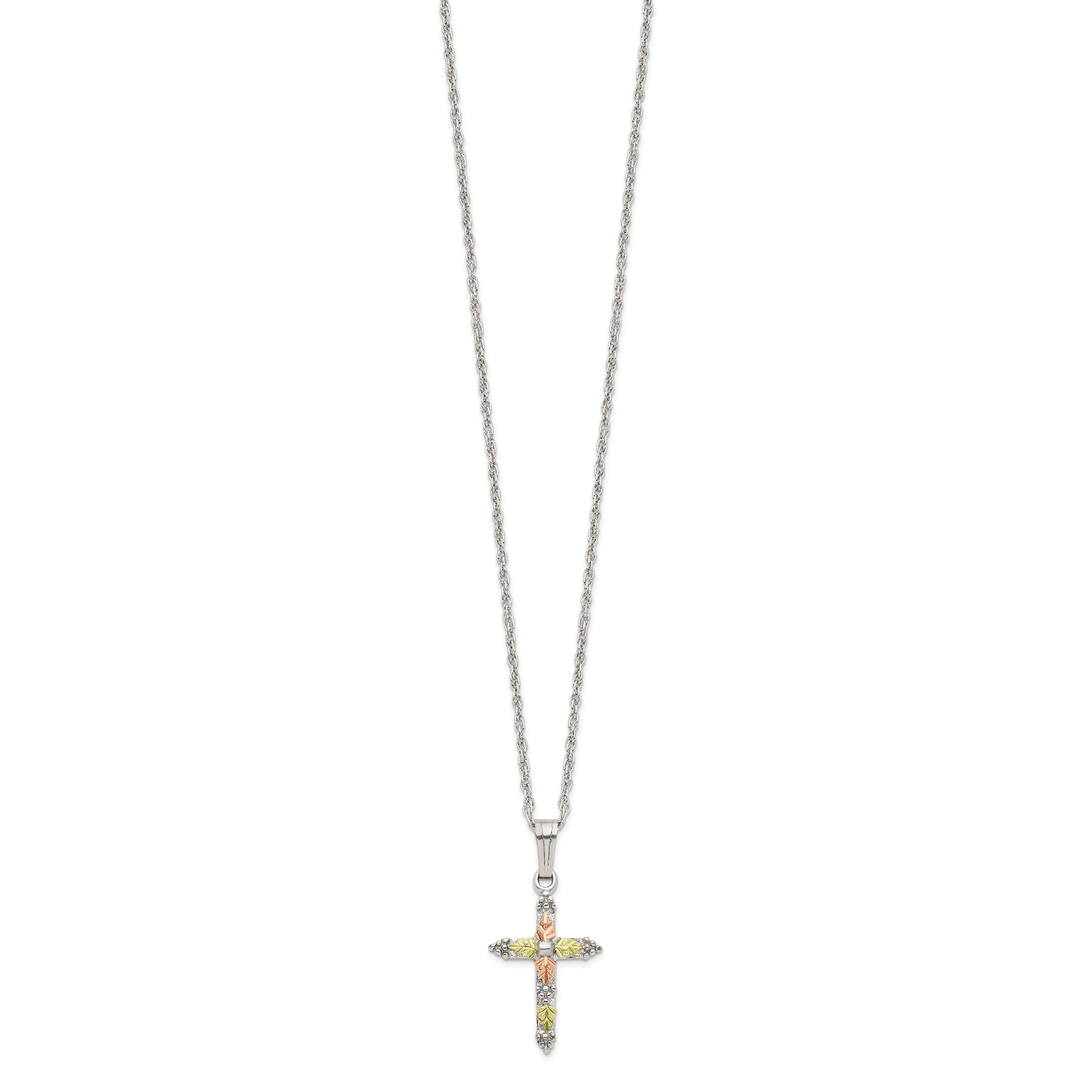 Landstrom's Mt. Rushmore Black Hills Sterling Silver 12K Gold Accents Cross 18 inch Spring Ring Clasp Necklace