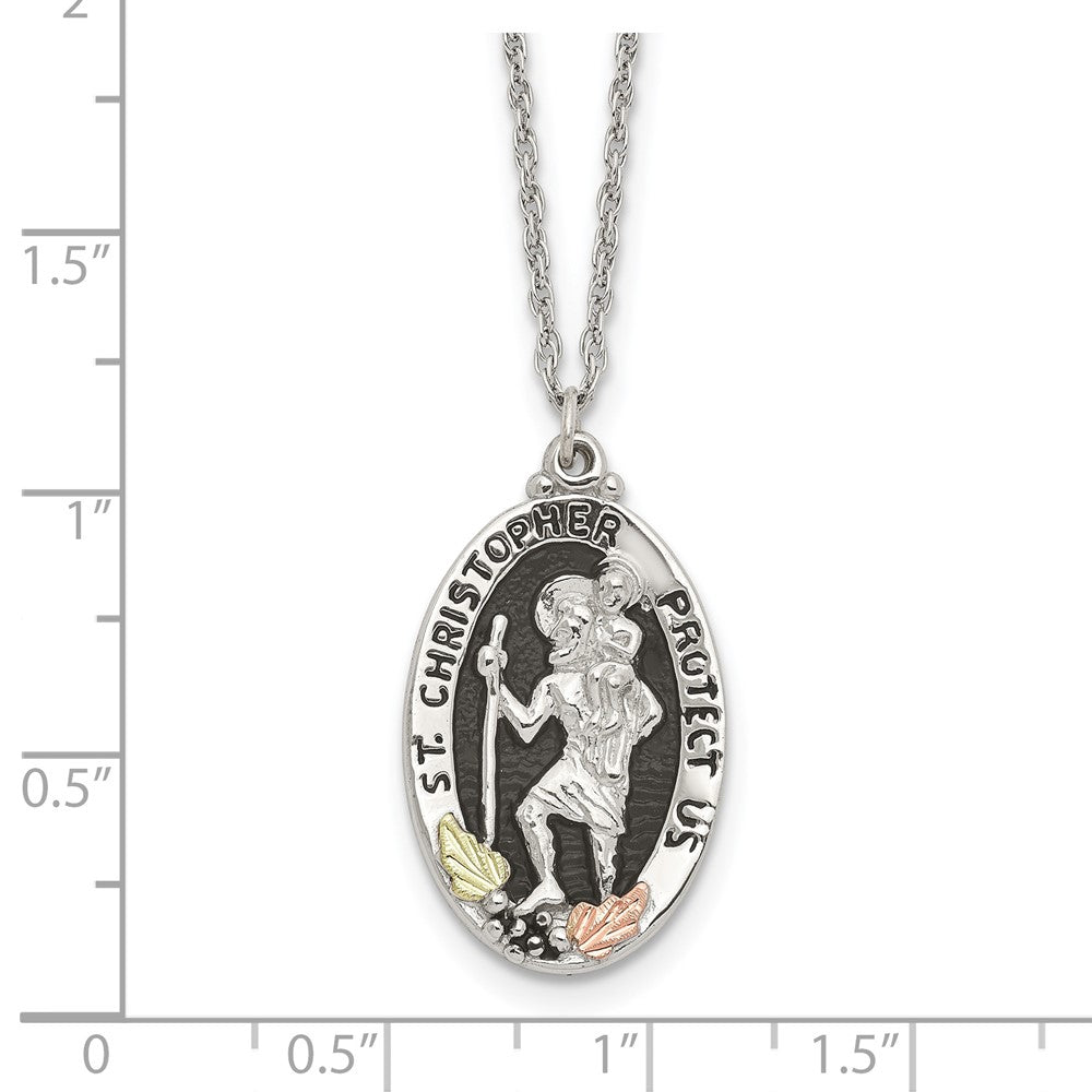 Landstrom's Mt. Rushmore Black Hills Sterling Silver 12K Gold Accents Antiqued St. Christopher Protect Us 18 inch Spring R...