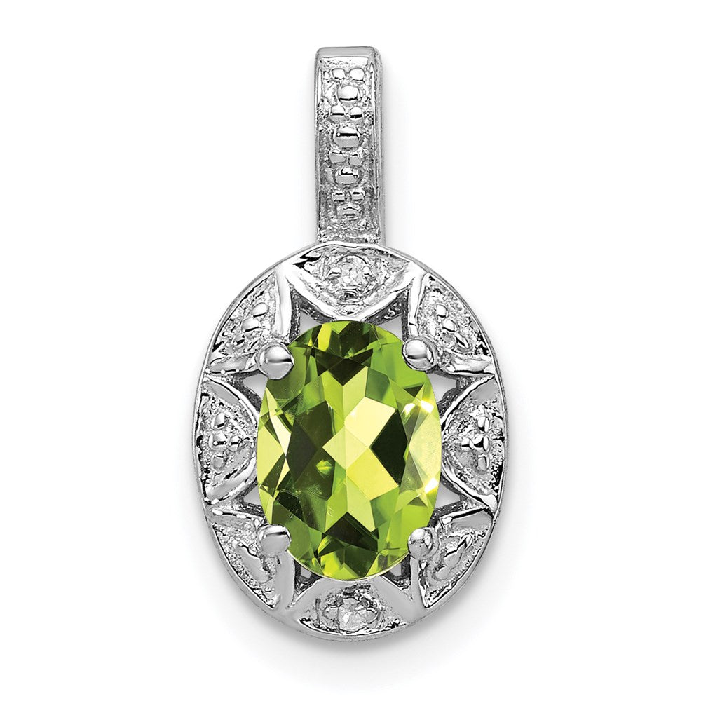 Sterling Silver Rhodium-plated Diam. & Peridot Pendant