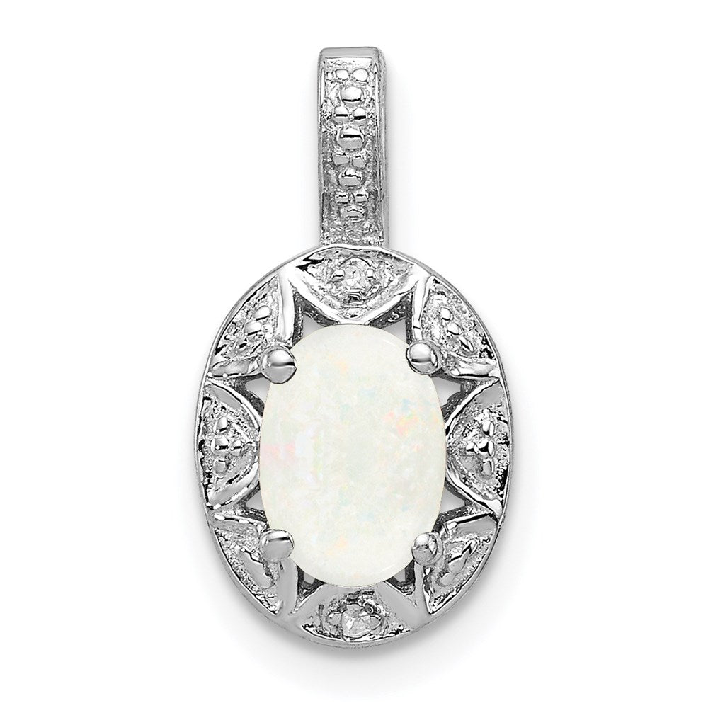 Sterling Silver Rhodium-plated Diam. & Created Opal Pendant