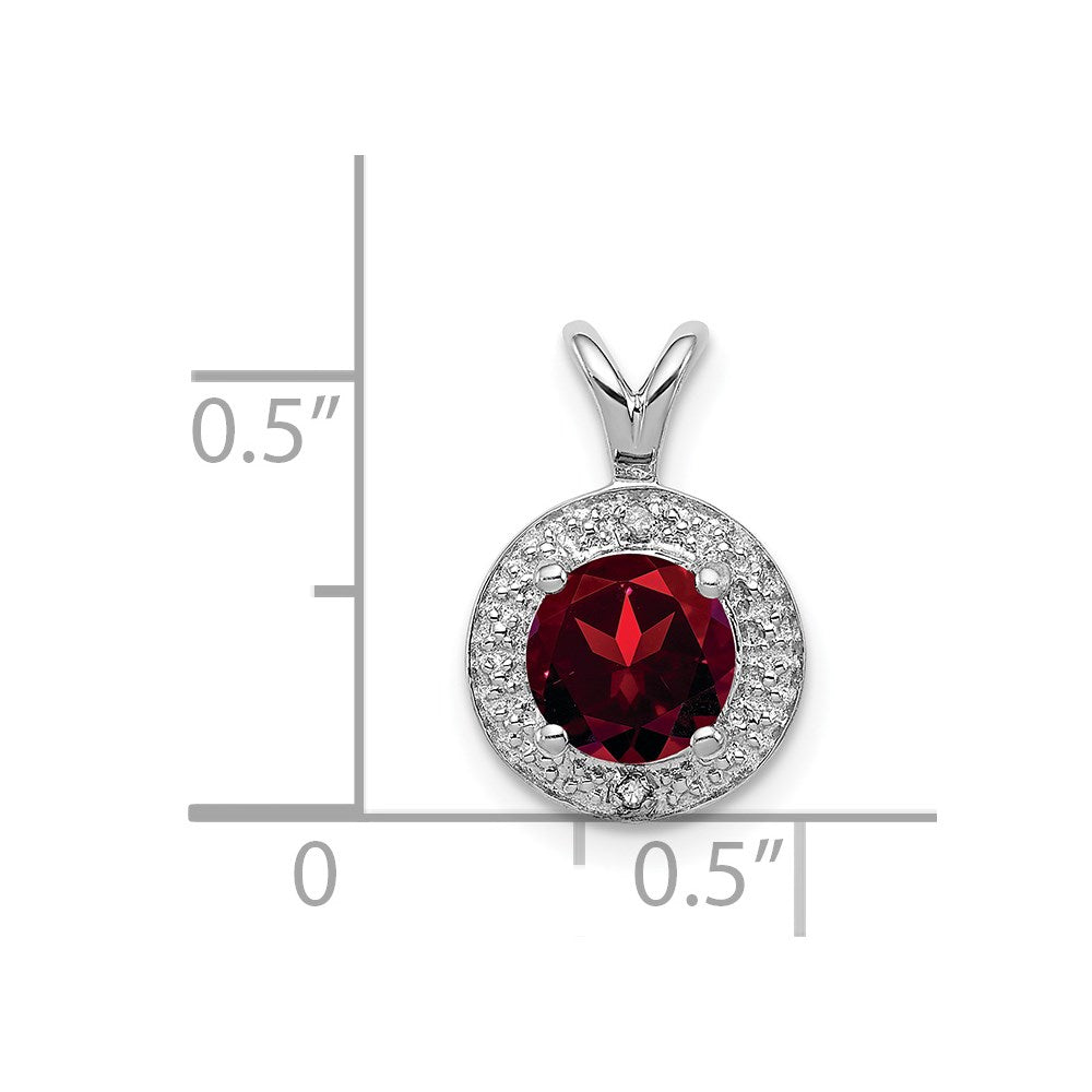 Sterling Silver Rhodium-plated Diam. & Garnet Pendant