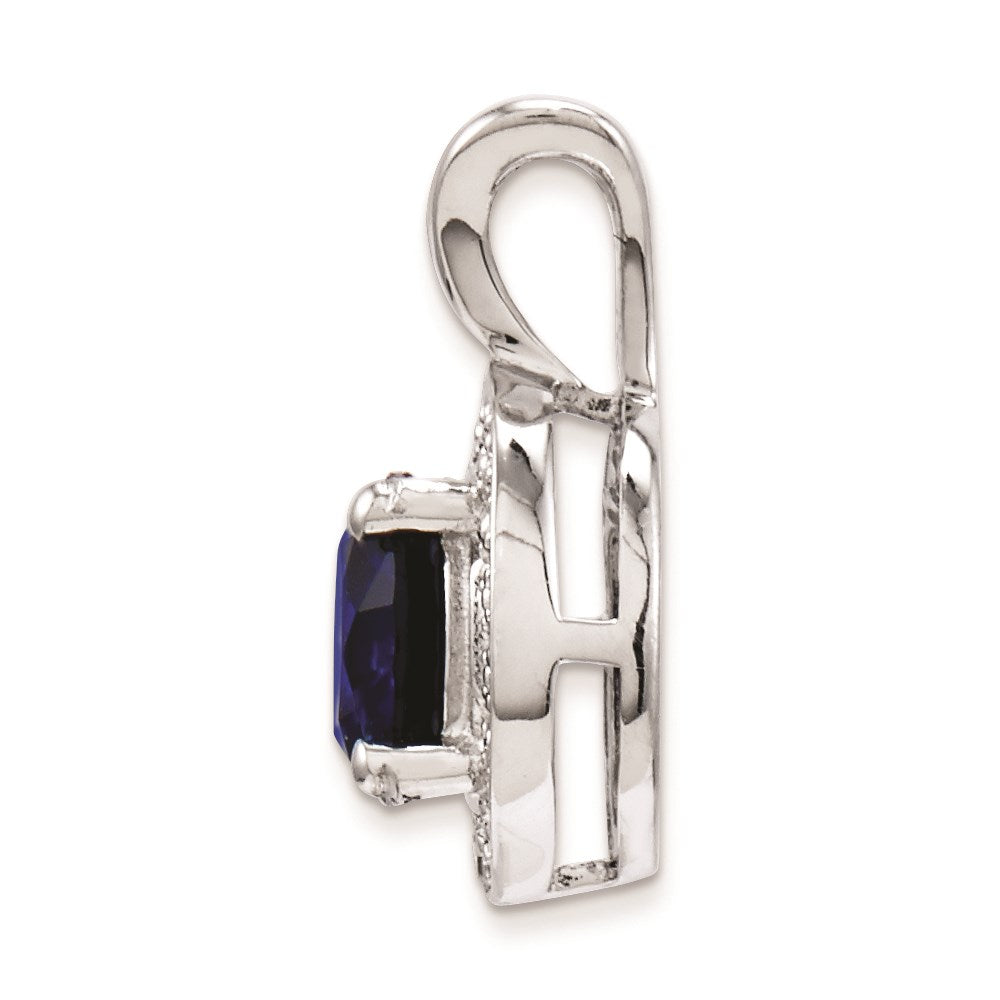 Sterling Silver Rhodium-plated Diam. & Created Sapphire Pendant