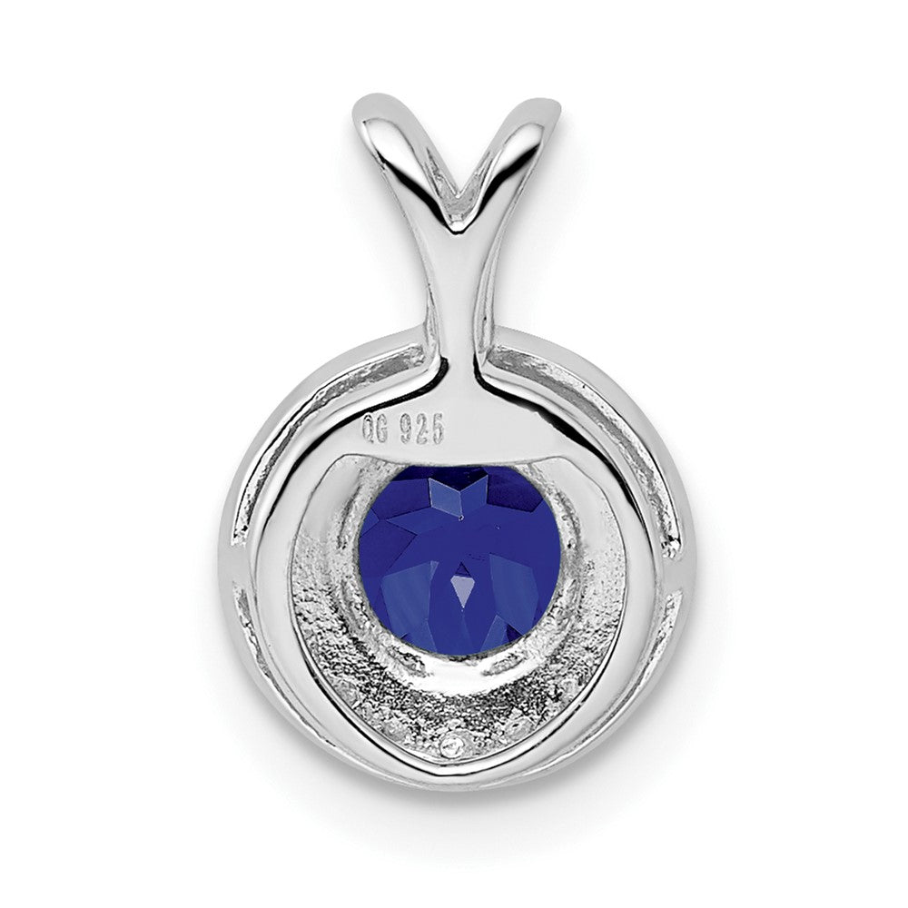 Sterling Silver Rhodium-plated Diam. & Created Sapphire Pendant