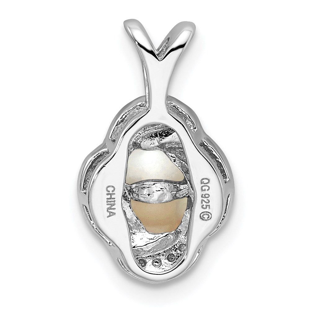 Sterling Silver Rhodium-plated Diam. & FW Cultured Pearl Pendant