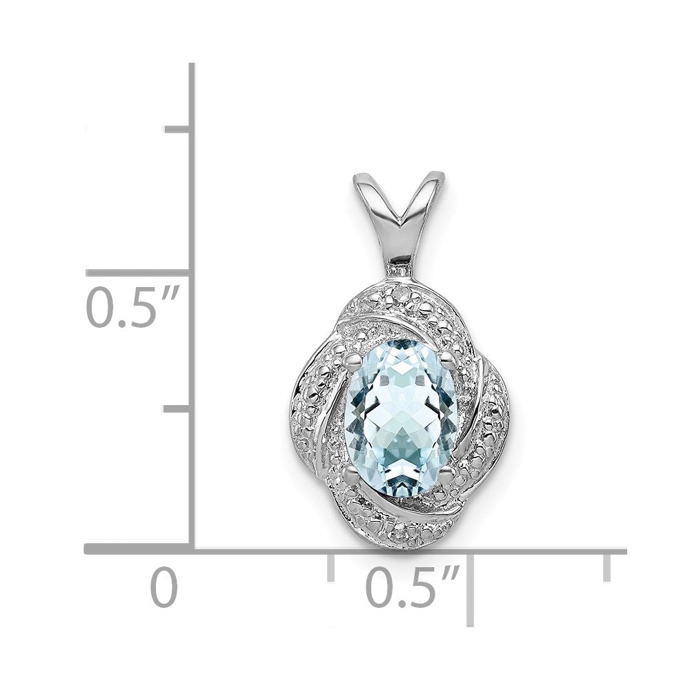 Sterling Silver Rhodium-plated Diam. & Aquamarine Pendant