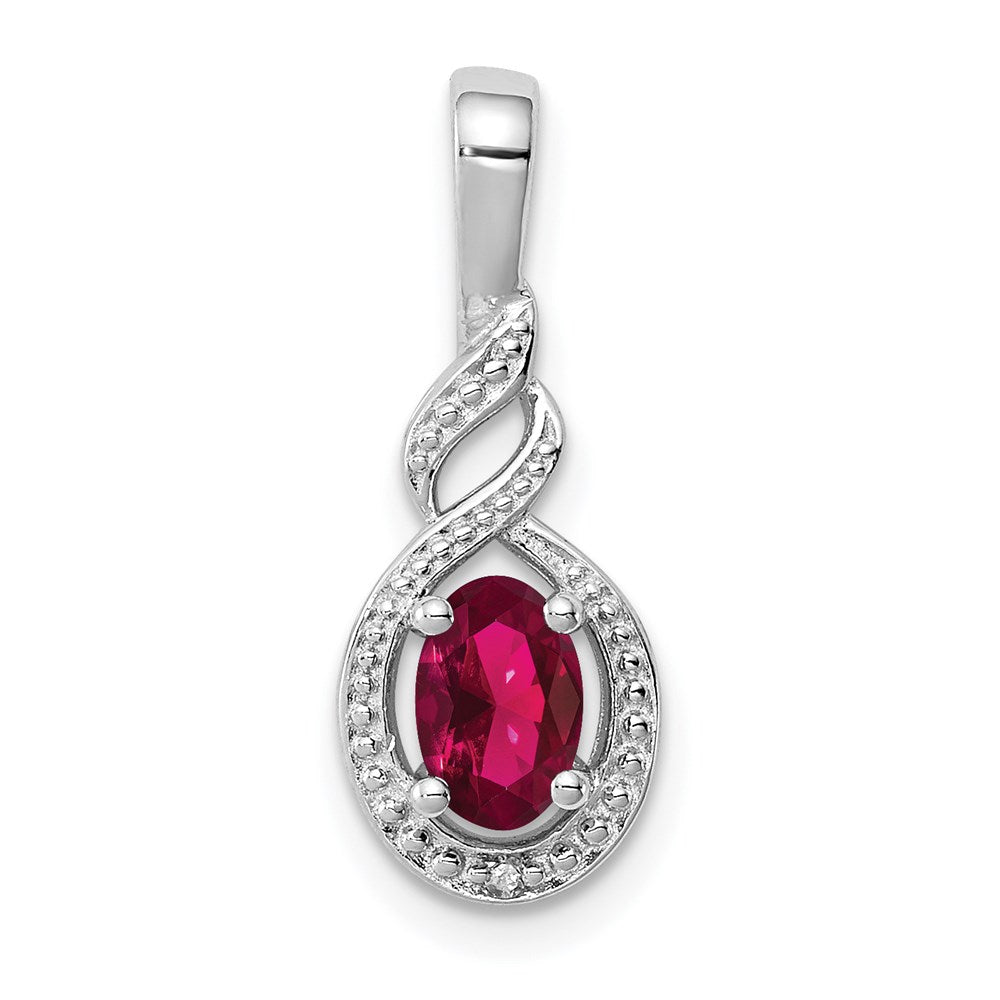 Sterling Silver Rhodium-plated Created Ruby & Diam. Pendant