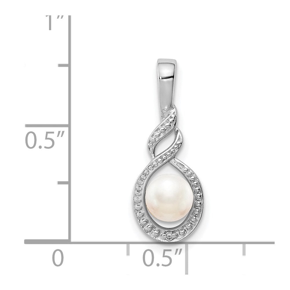 Sterling Silver Rhodium-plated FW Cultured Pearl & Diam. Pendant