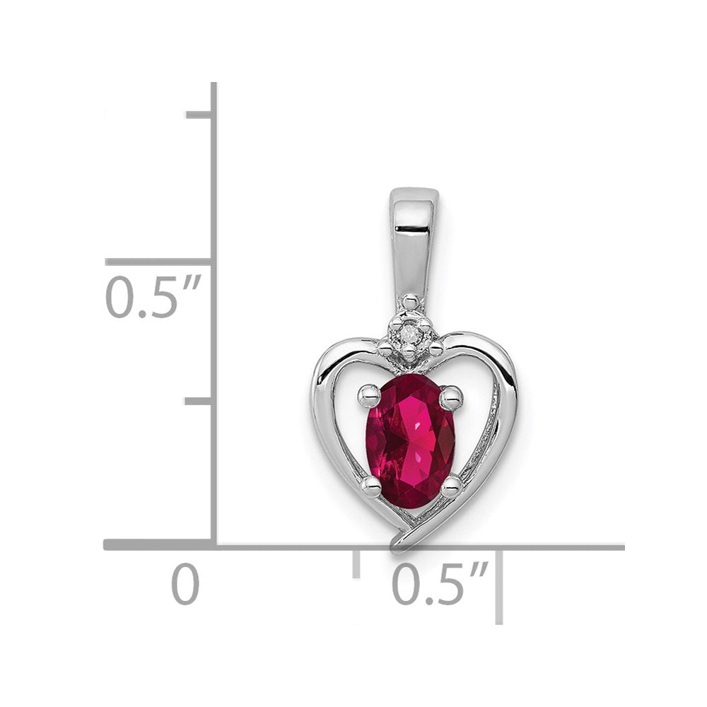 Sterling Silver Rhodium-plated Created Ruby & Diam. Pendant