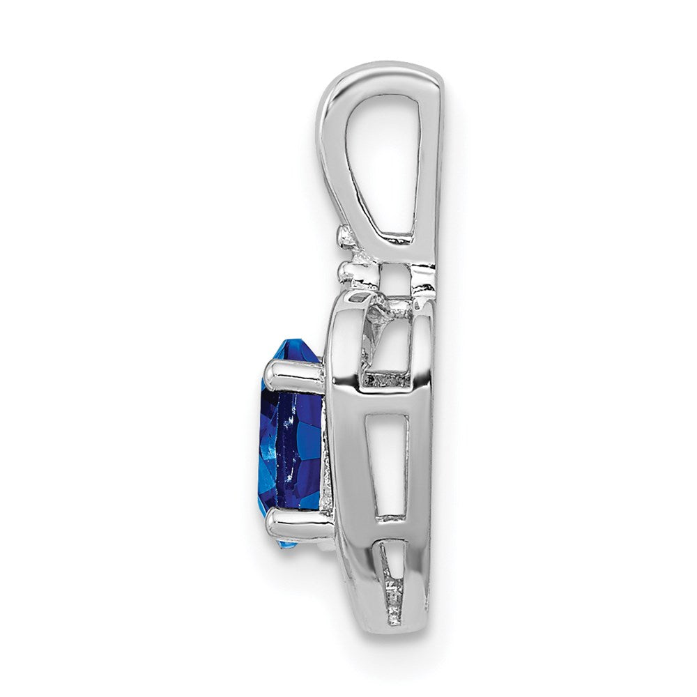 Sterling Silver Rhodium-plated Created Sapphire & Diam. Pendant