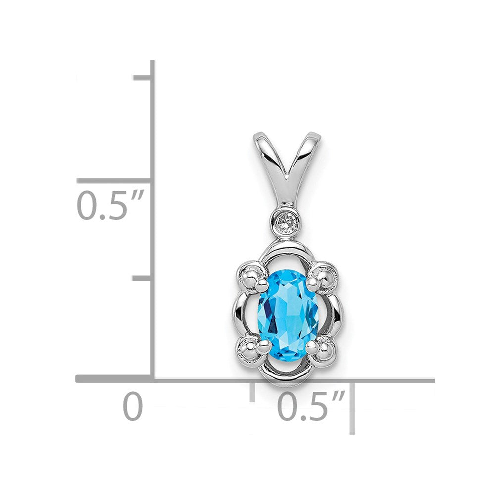 Sterling Silver Rhodium-plated Light Swiss Blue Topaz & Diam. Pendant