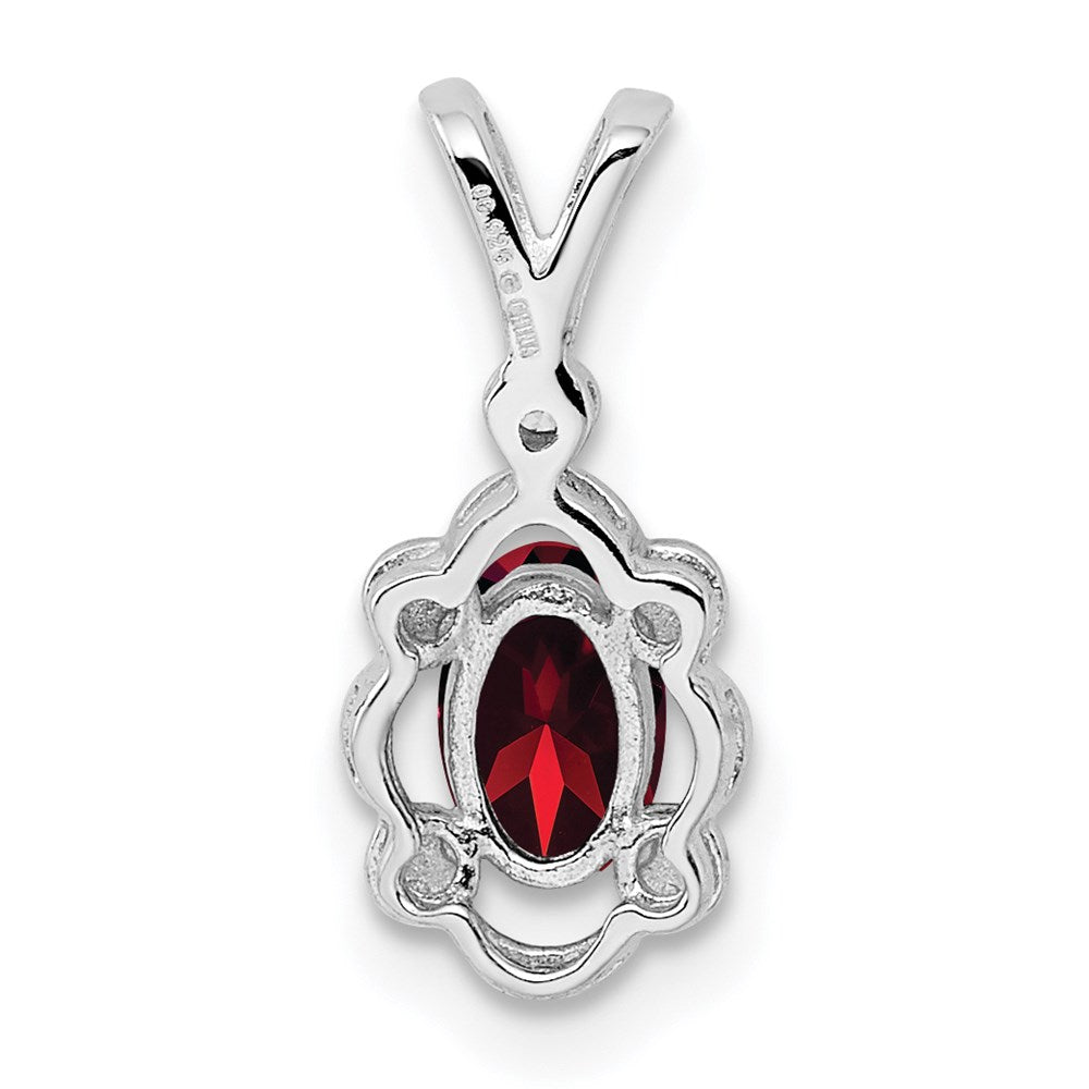 Sterling Silver Rhodium-plated Garnet & Diam. & Diam. Pendant
