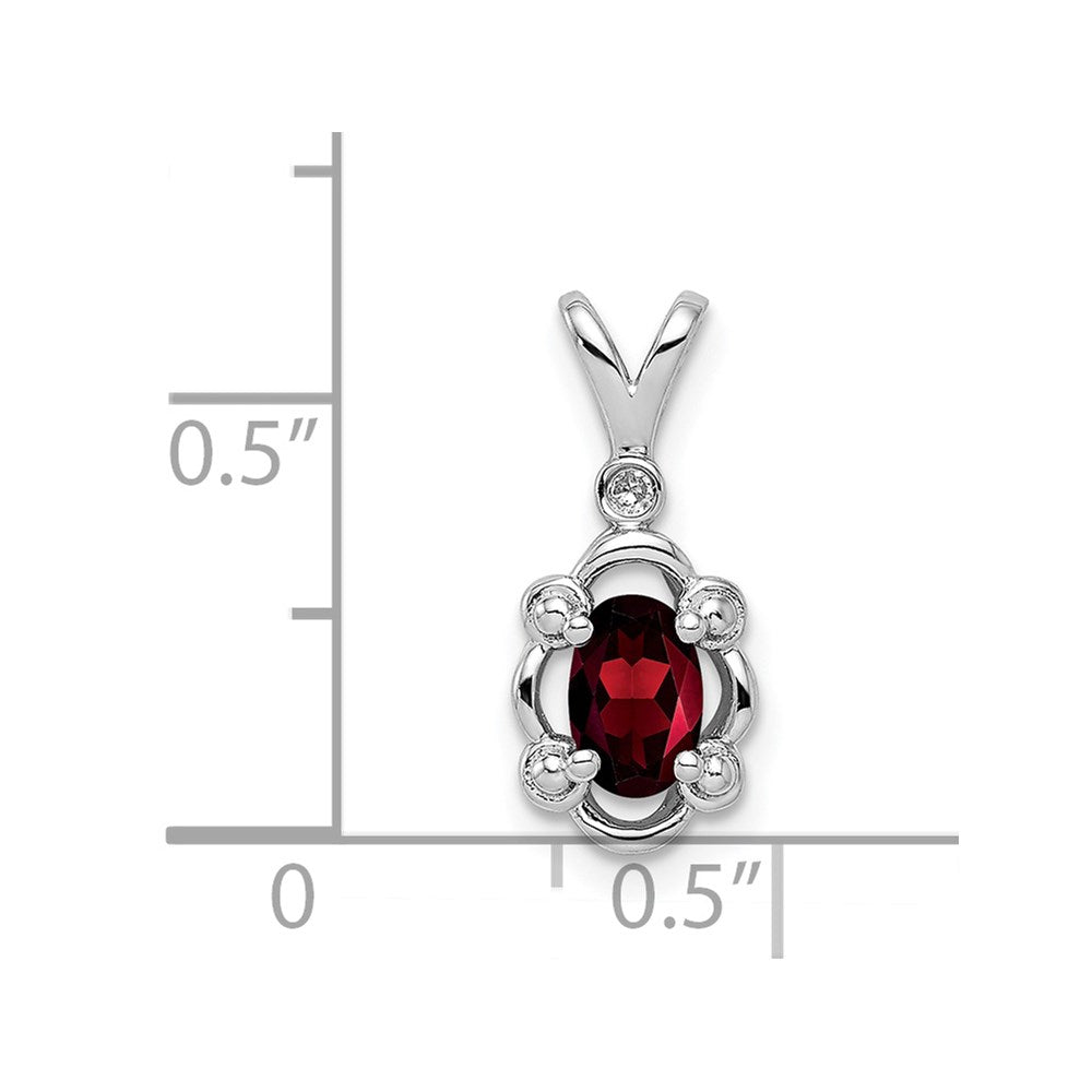 Sterling Silver Rhodium-plated Garnet & Diam. & Diam. Pendant