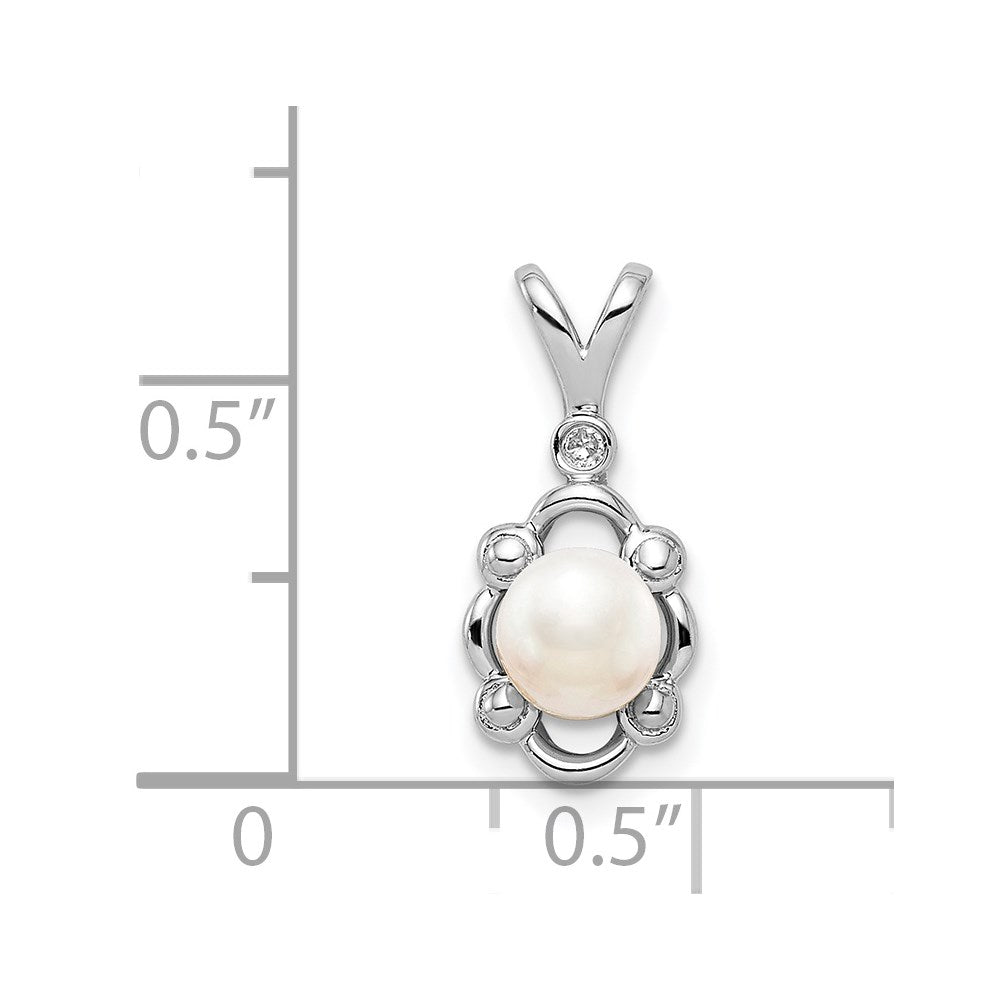 Sterling Silver Rhodium-plated FW Cultured Pearl & Diam. Pendant