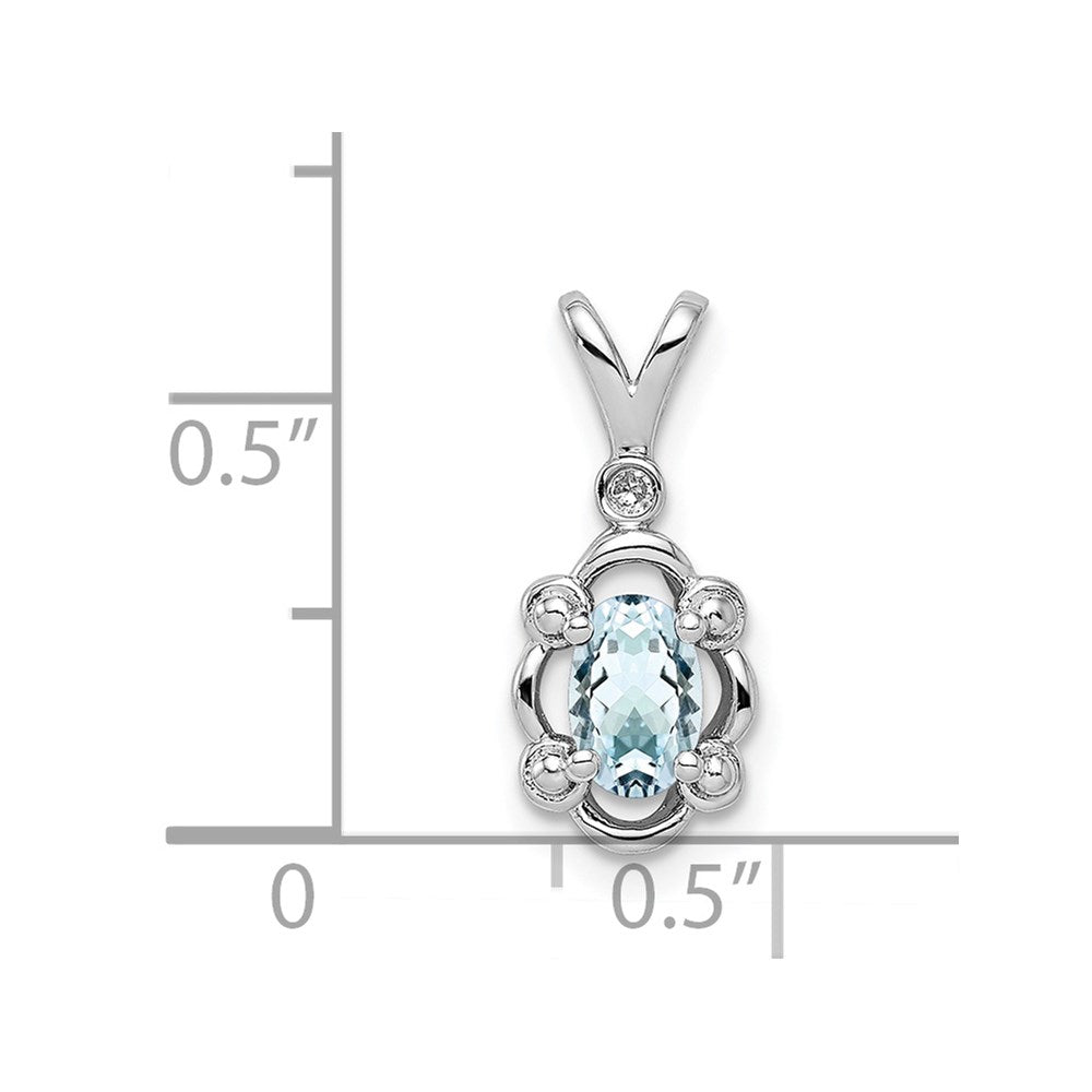 Sterling Silver Rhodium-plated Aquamarine & Diam. Pendant