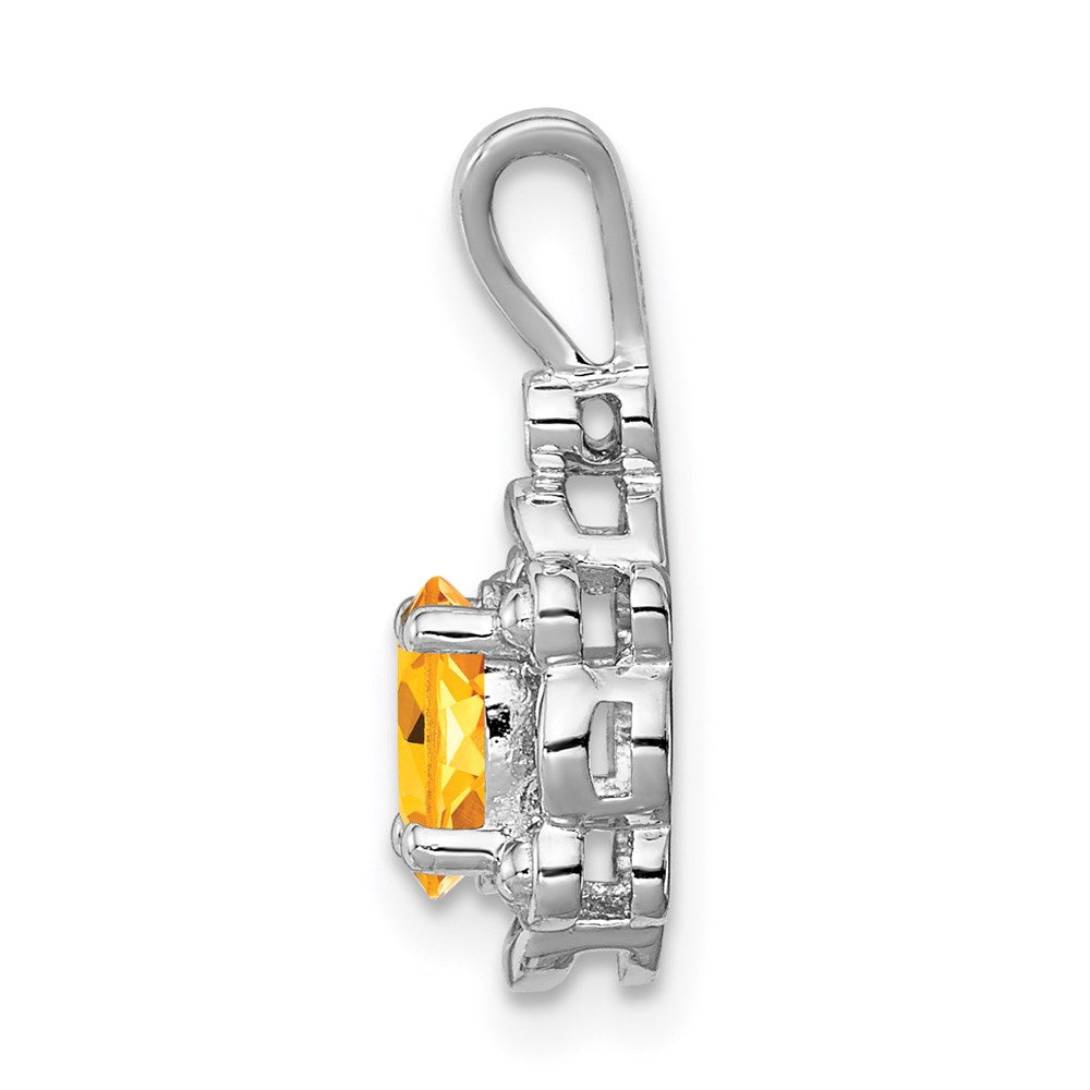 Sterling Silver Rhodium-plated Citrine & Diam. Pendant
