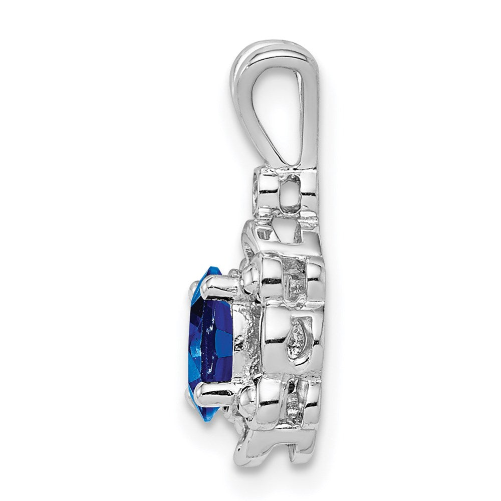 Sterling Silver Rhodium-plated Created Sapphire & Diam. Pendant