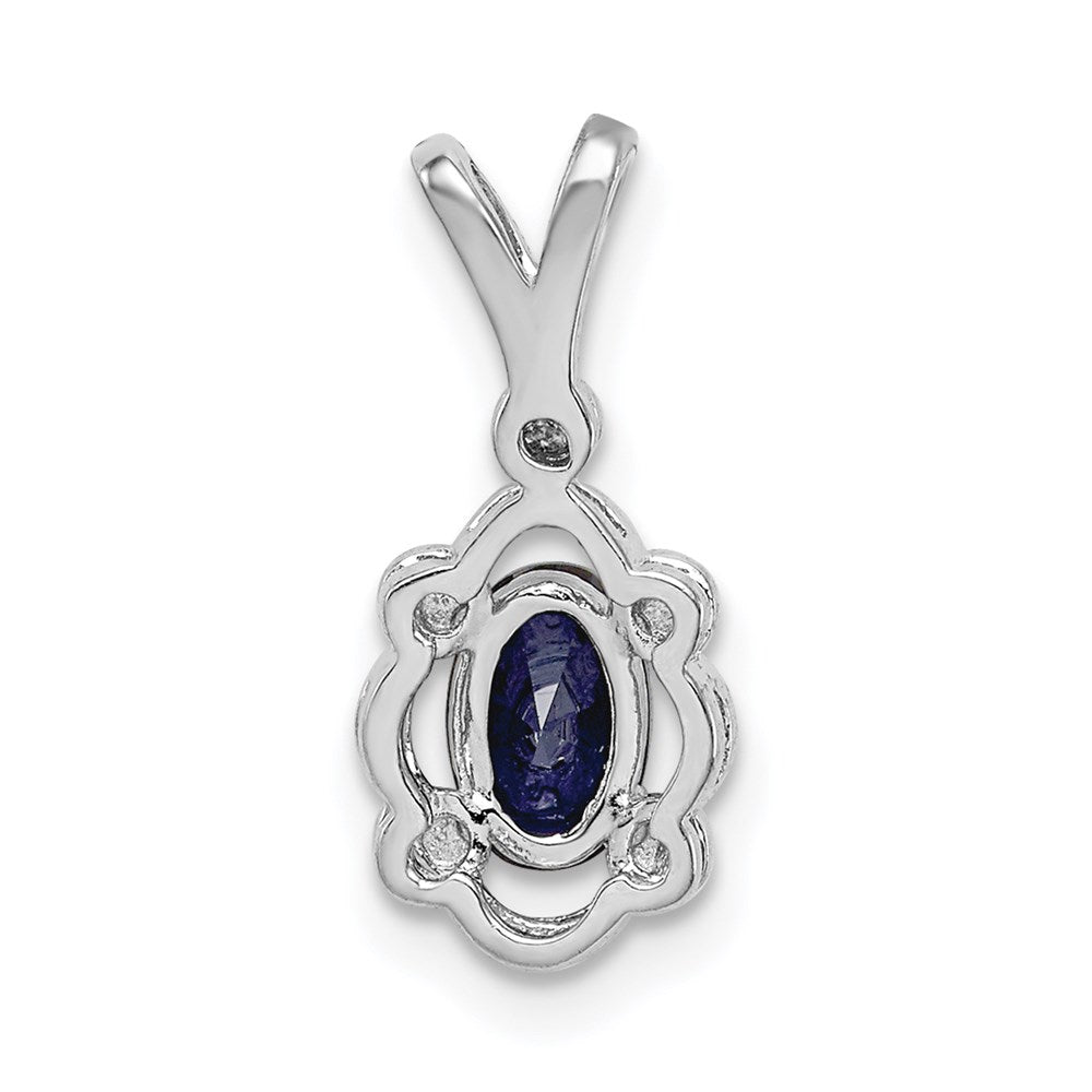 Sterling Silver Rhodium-plated Created Sapphire & Diam. Pendant