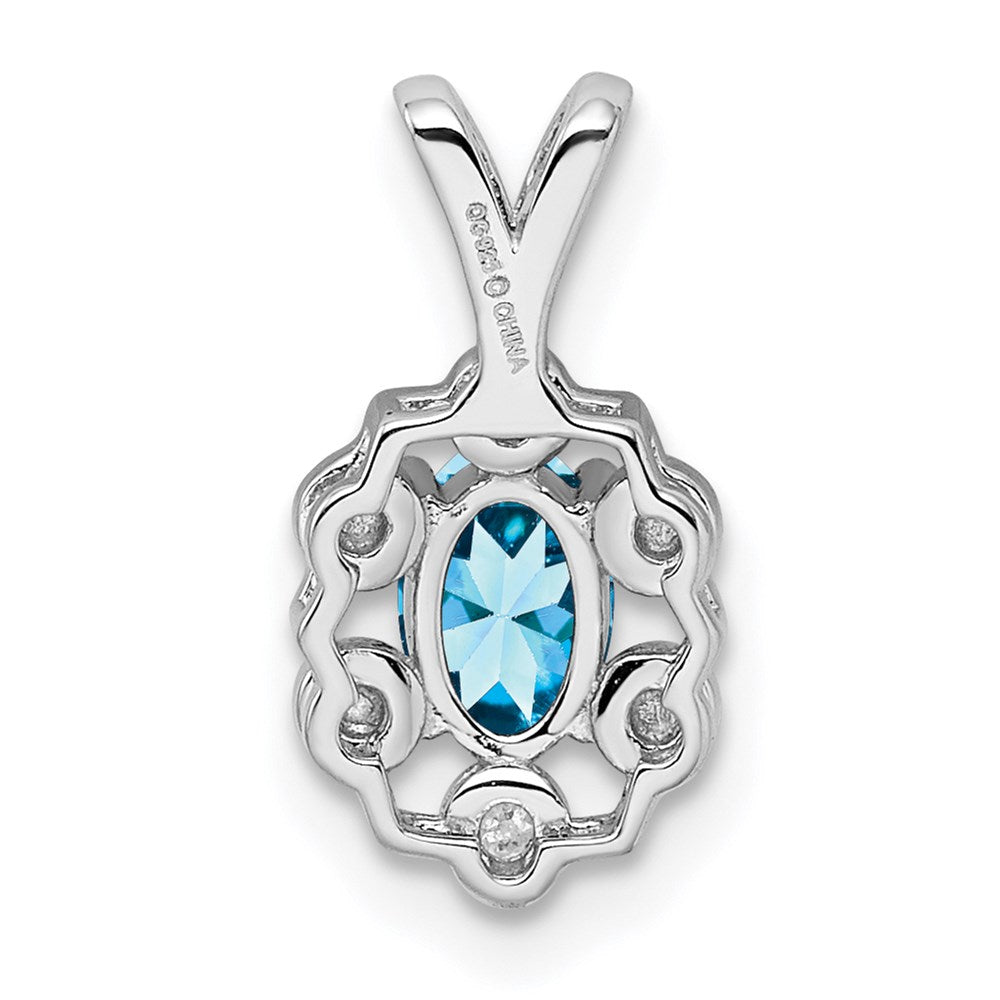 Sterling Silver Rhodium-plated Light Swiss Blue Topaz & Diam. Pendant