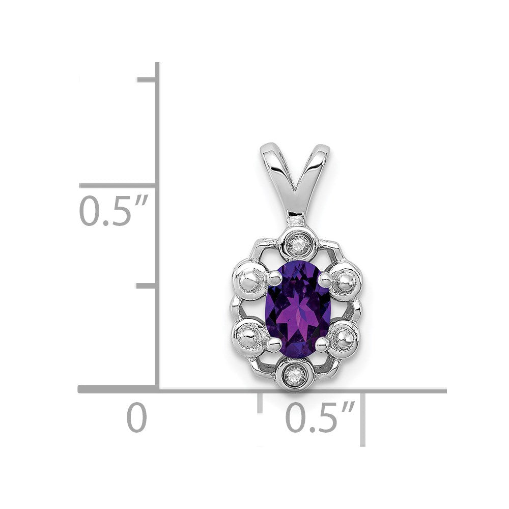 Sterling Silver Rhodium-plated Amethyst & Diam. Pendant