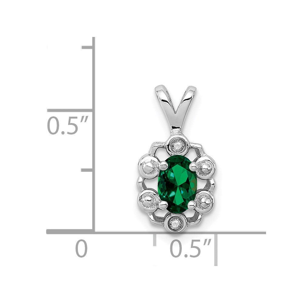 Sterling Silver Rhodium-plated Created Emerald & Diam. Pendant