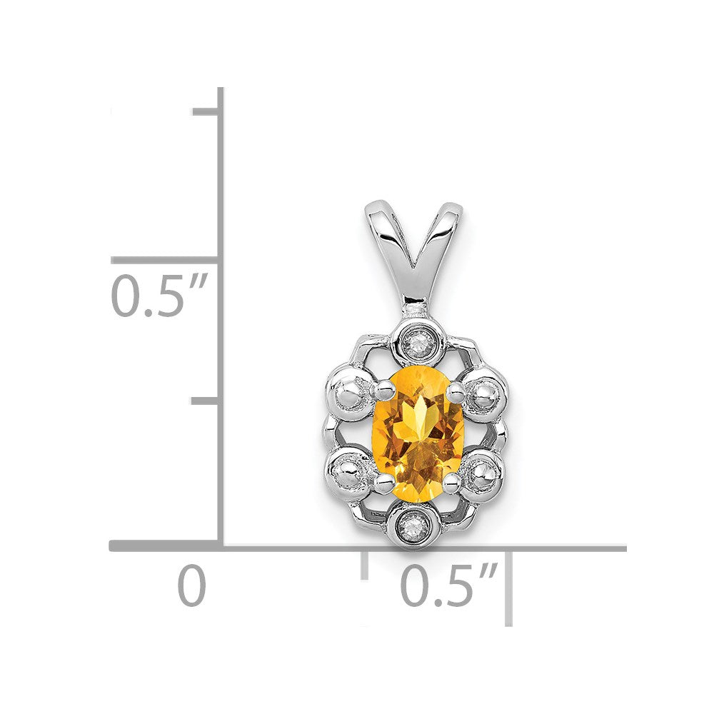 Sterling Silver Rhodium-plated Citrine & Diam. Pendant