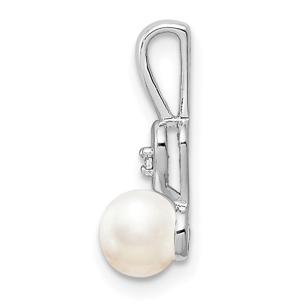Sterling Silver Rhodium-plated FW Cultured Pearl & Diam. Pendant