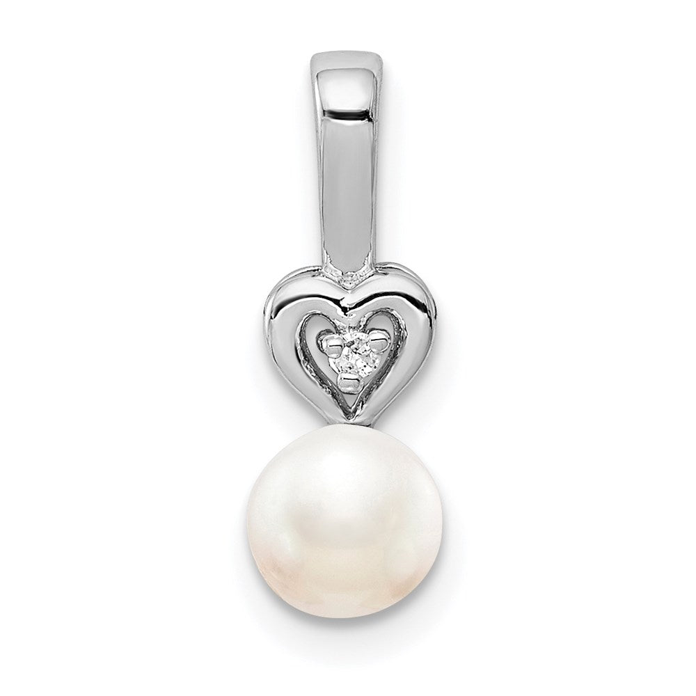 Sterling Silver Rhodium-plated FW Cultured Pearl & Diam. Pendant
