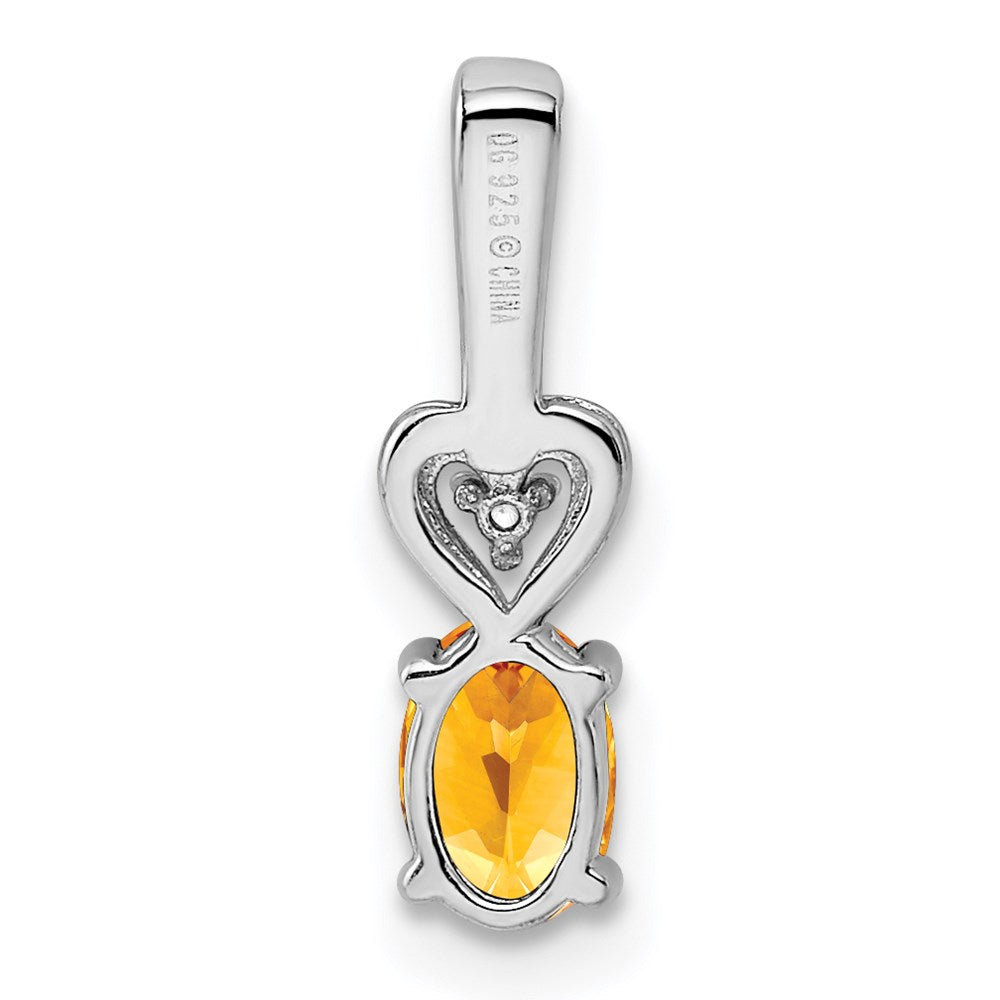 Sterling Silver Rhodium-plated Citrine & Diam. Pendant