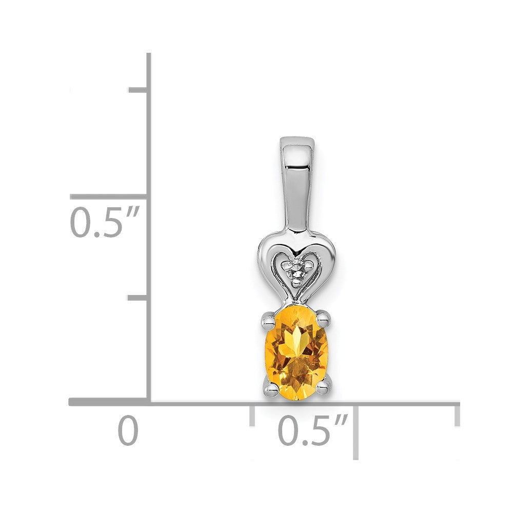 Sterling Silver Rhodium-plated Citrine & Diam. Pendant