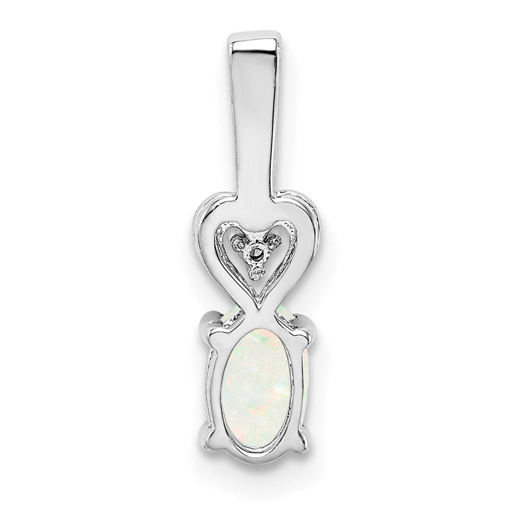 Sterling Silver Rhodium-plated Created Opal & Diam. Pendant
