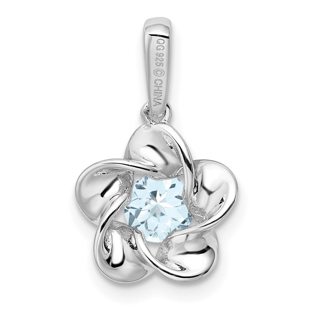 Sterling Silver Rhodium-plated Floral Aquamarine Pendant