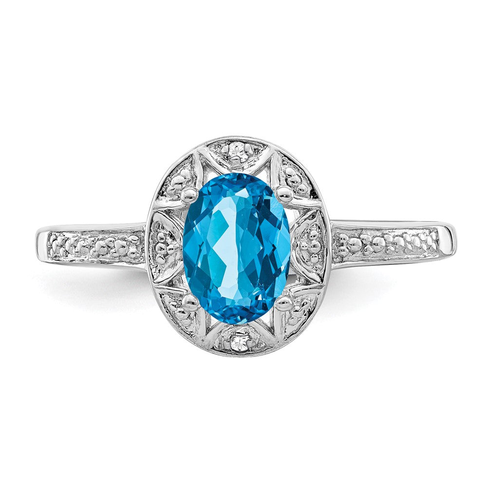 Sterling Silver Rhodium-plated Diam. & Blue Topaz Ring