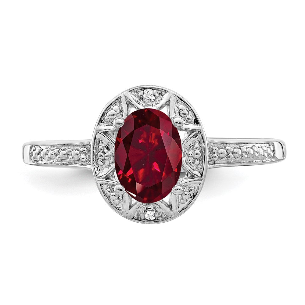 Sterling Silver Rhodium-plated Diam. & Created Ruby Ring