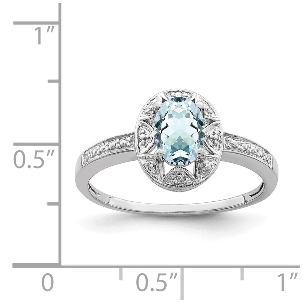 Sterling Silver Rhodium-plated Diam. & Aquamarine Ring